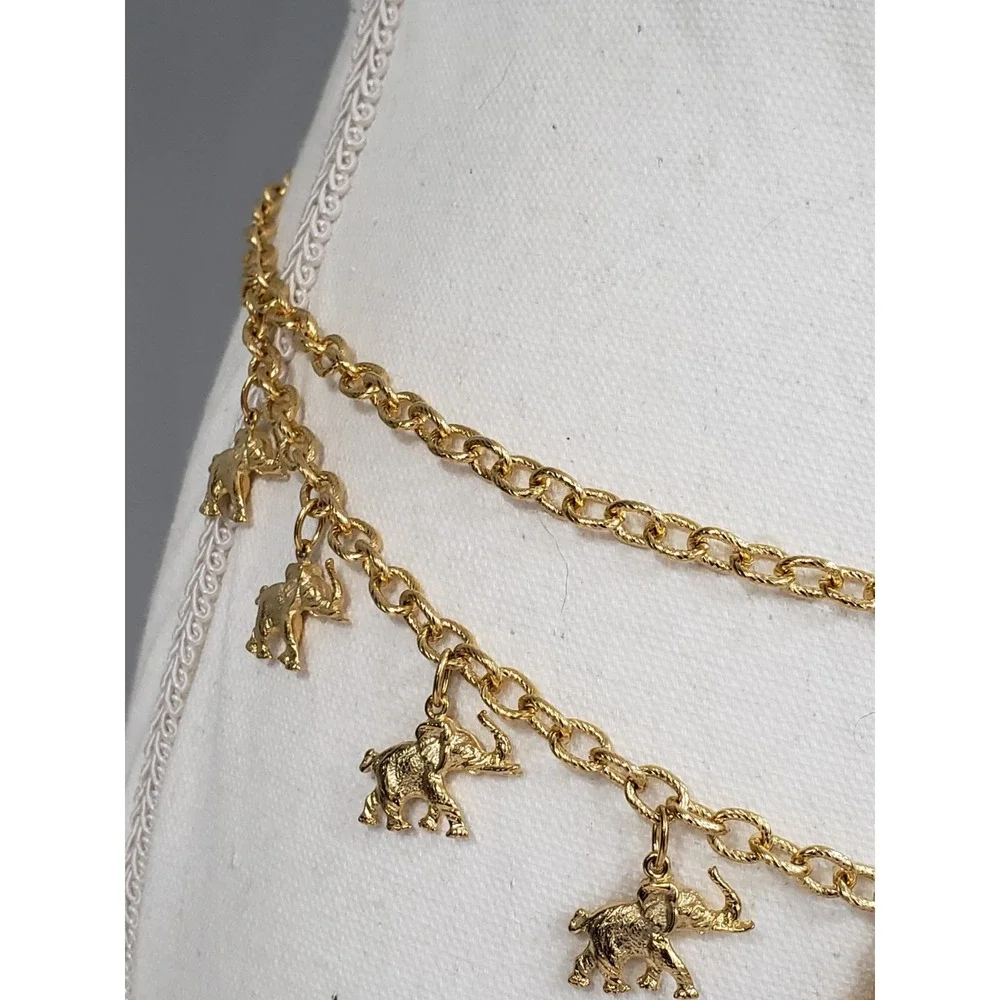 VINTAGE 80s Elephant Safari Gold Tone Chain Link Waist Belt HIPPIE FESTIVAL BOHO